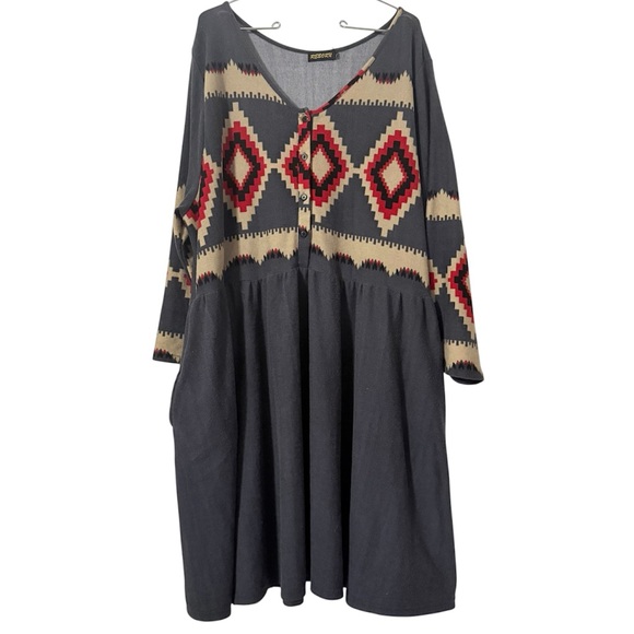 Reborn Dresses & Skirts - Reborn Southwestern Boho Knee Length Dress Sz 2XL Geometric Print Pockets Flowy